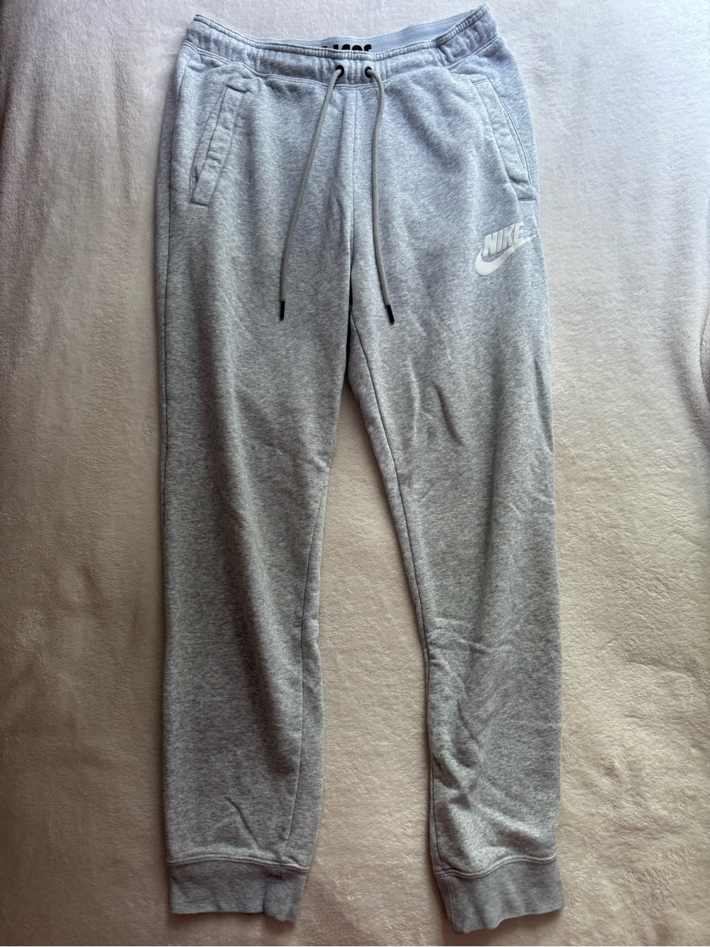 Nike Grey Drawstring Fleece Joggers with White Swoosh